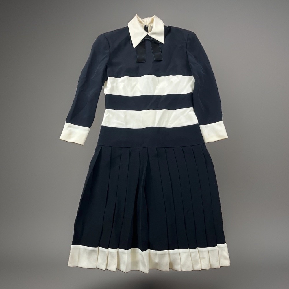 Vintage Albert Nipon Pleated Wednesday Dress Size 8 Black White Lolita
